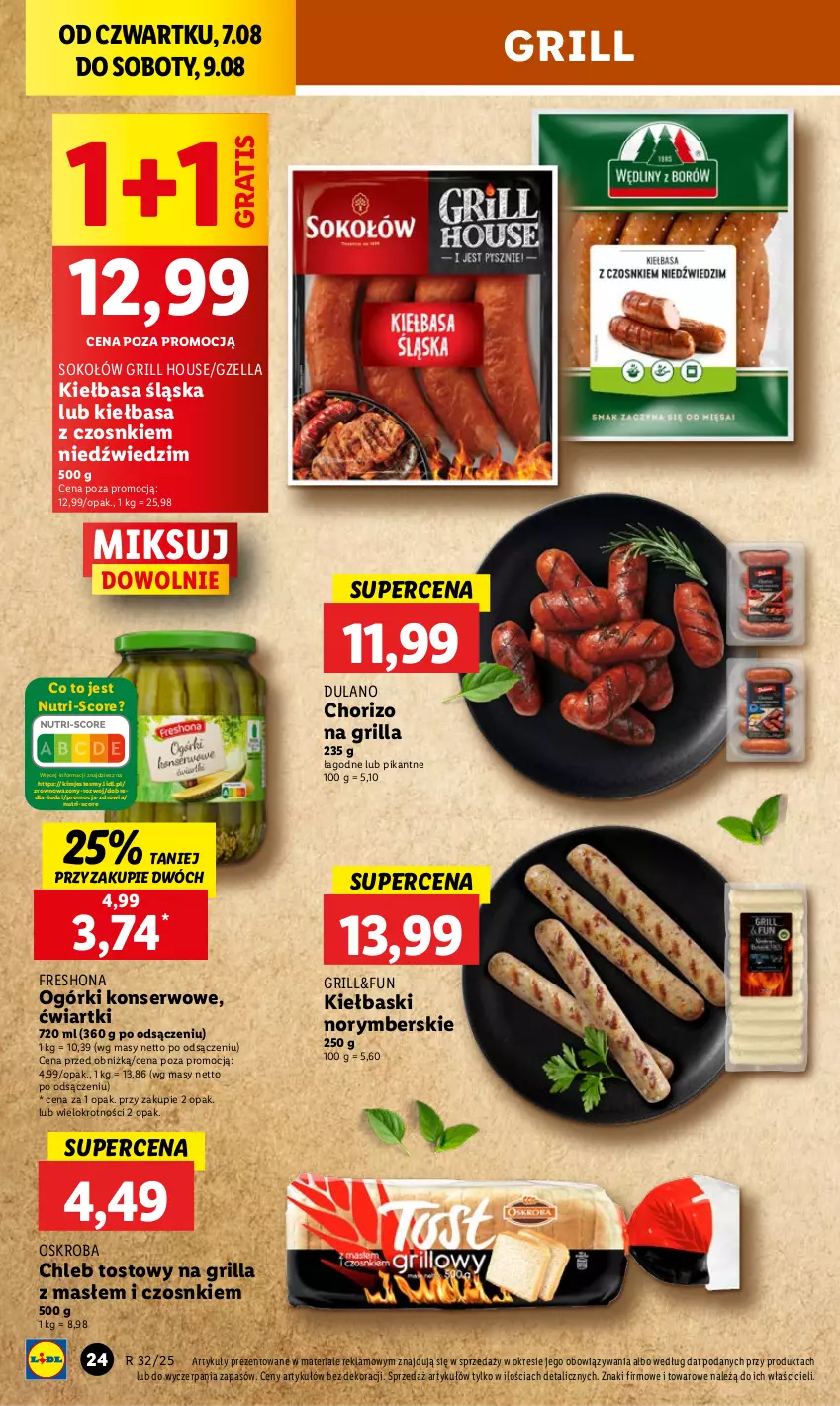 Gazetka promocyjna Lidl - GAZETKA - ważna 07.08 do 09.08.2025 - strona 28 - produkty: Chleb, Chleb tostowy, Dulano, Gra, Grill, Kiełbasa, Kiełbasa śląska, Ogórki konserwowe, Ser, Sok, Sokołów, Wazon