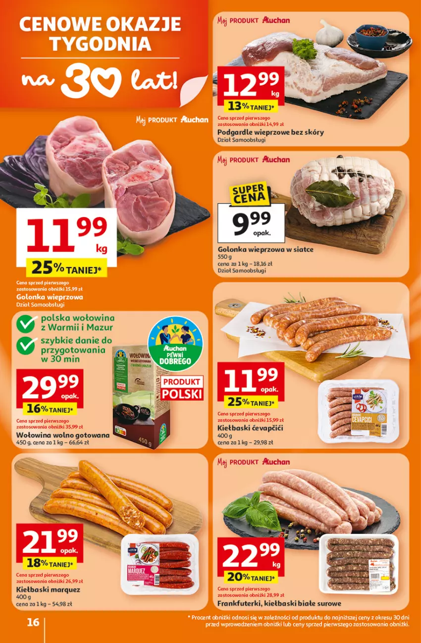 Gazetka promocyjna Auchan - Gazetka 30 Lat Hipermarket Auchan - ważna 26.02 do 04.03.2026 - strona 16 - produkty: Golonka wieprzowa, Kiełbaski białe, Wołowina