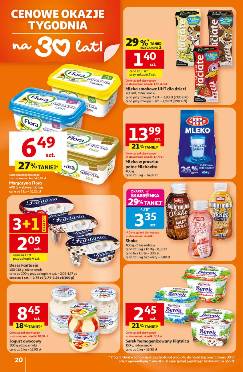 Gazetka promocyjna Auchan - Gazetka 30 Lat Hipermarket Auchan - ważna 26.02 do 04.03.2026 - strona 20 - produkty: Deser, Dzieci, Fa, Fanta, Jogurt, Jogurt owocowy, LG, Mleko, Mleko smakowe, Mleko w proszku, Mlekovita, Piątnica, Ser, Serek, Serek homogenizowany