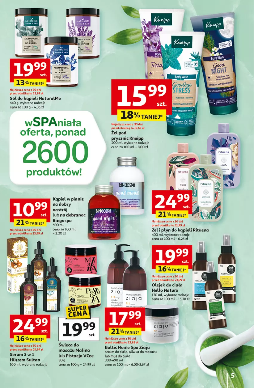 Gazetka promocyjna Auchan - Gazetka 30 Lat Hipermarket Auchan - ważna 26.02 do 04.03.2026 - strona 5 - produkty: Fa, Hello Nature, Kneipp, Mus, Olej, Olejek do ciała, Płyn do kąpieli, Rum, Ser, Serum, Sól, Sól do kąpieli, Ziaja