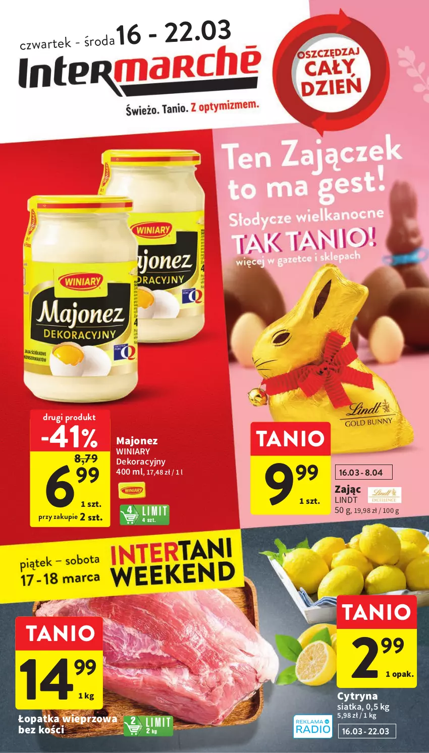 Gazetka promocyjna Intermarche - Gazetka Intermarche - ważna 16.03 do 22.03.2023 - strona 1 - produkty: Lindt, Majonez, Siatka, Winiary