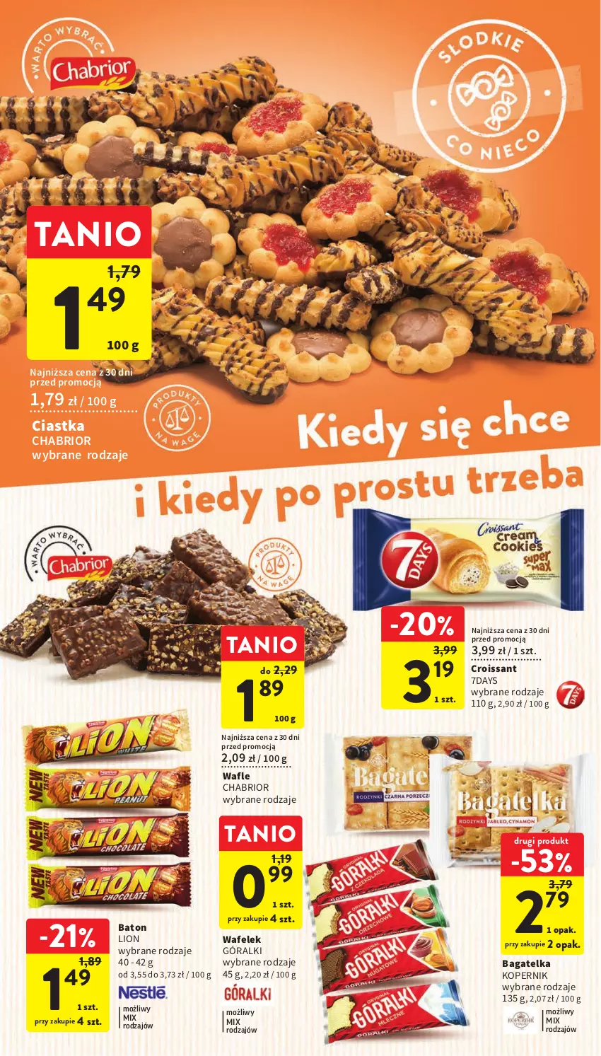 Gazetka promocyjna Intermarche - Gazetka Intermarche - ważna 16.03 do 22.03.2023 - strona 32 - produkty: Baton, Chabrior, Ciastka, Croissant, Góralki, Lion, Wafelek, Wafle