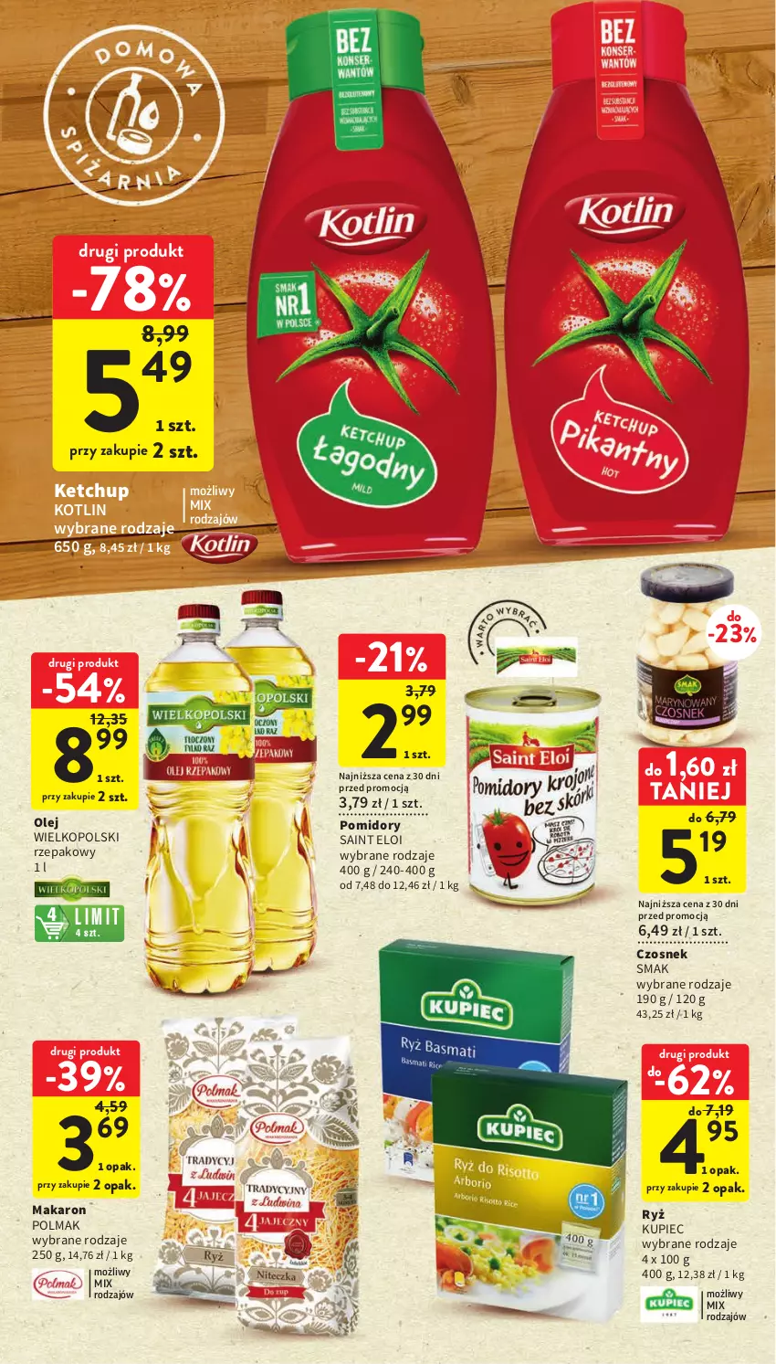 Gazetka promocyjna Intermarche - Gazetka Intermarche - ważna 16.03 do 22.03.2023 - strona 34 - produkty: Czosnek, Ketchup, Kotlin, Kupiec, Makaron, Olej, Olma, Piec, Pomidory, Ryż