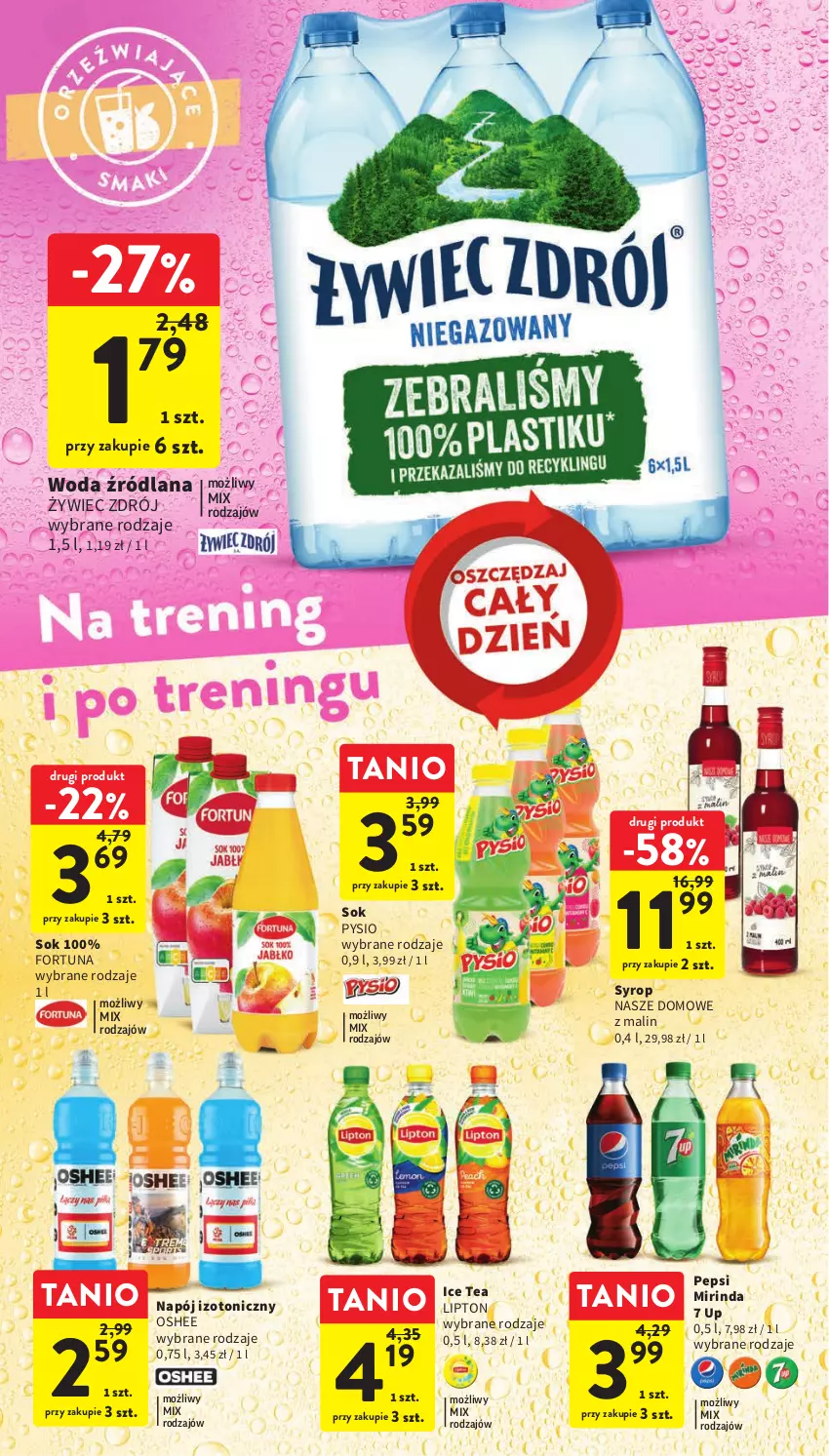 Gazetka promocyjna Intermarche - Gazetka Intermarche - ważna 16.03 do 22.03.2023 - strona 36 - produkty: Fortuna, Ice tea, LANA, Lipton, Mirinda, Napój, Napój izotoniczny, Oshee, Pepsi, Sok, Syrop, Woda