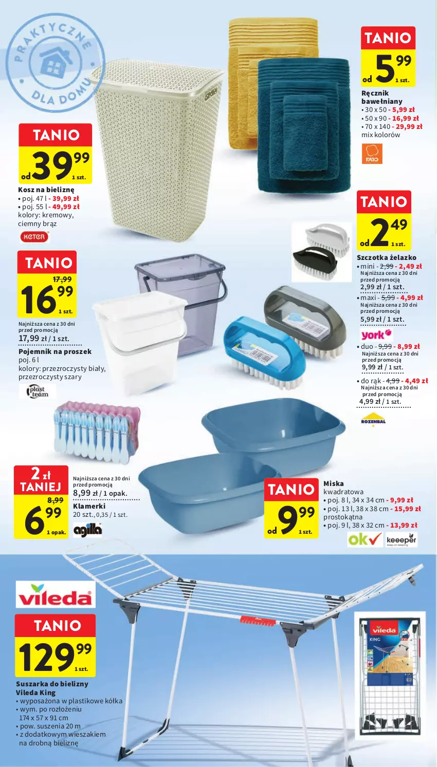 Gazetka promocyjna Intermarche - Gazetka Intermarche - ważna 16.03 do 22.03.2023 - strona 44 - produkty: Kosz, Kosz na bieliznę, Miska, Pojemnik, Ręcznik, Suszarka, Szczotka, Vileda, Wieszak