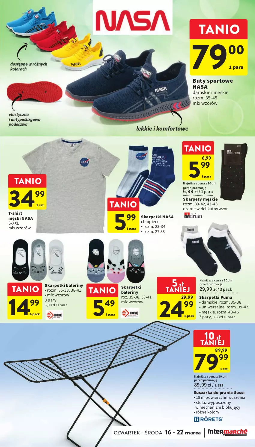 Gazetka promocyjna Intermarche - Gazetka Intermarche - ważna 16.03 do 22.03.2023 - strona 45 - produkty: Baleriny, Buty, Karp, Por, Puma, Skarpetki, Sport, Suszarka, T-shirt