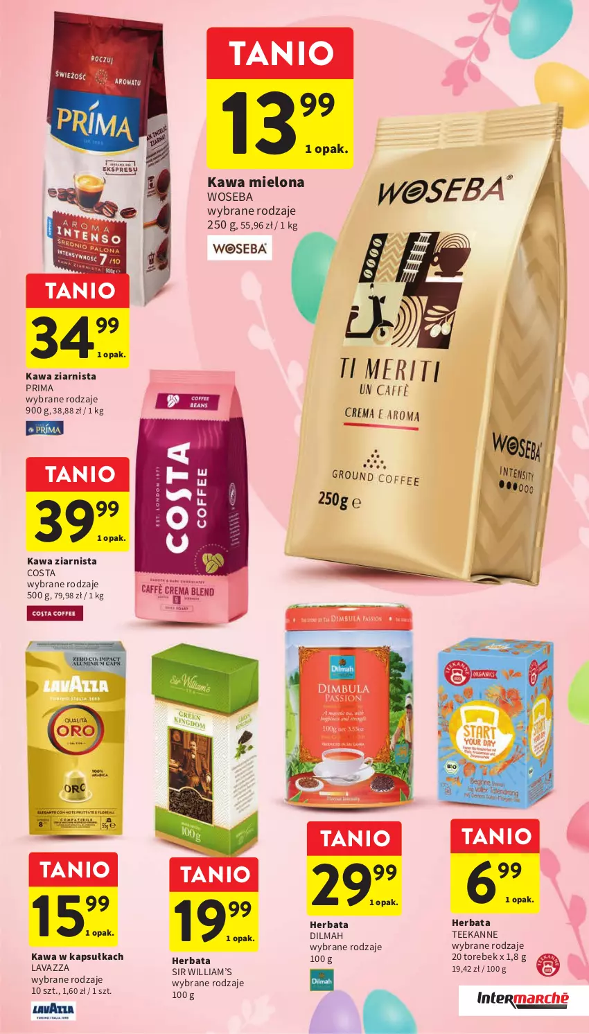 Gazetka promocyjna Intermarche - Gazetka Intermarche - ważna 16.03 do 22.03.2023 - strona 7 - produkty: Dilmah, Herbata, Kawa, Kawa mielona, Kawa ziarnista, Lavazza, Prima, Teekanne, Woseba