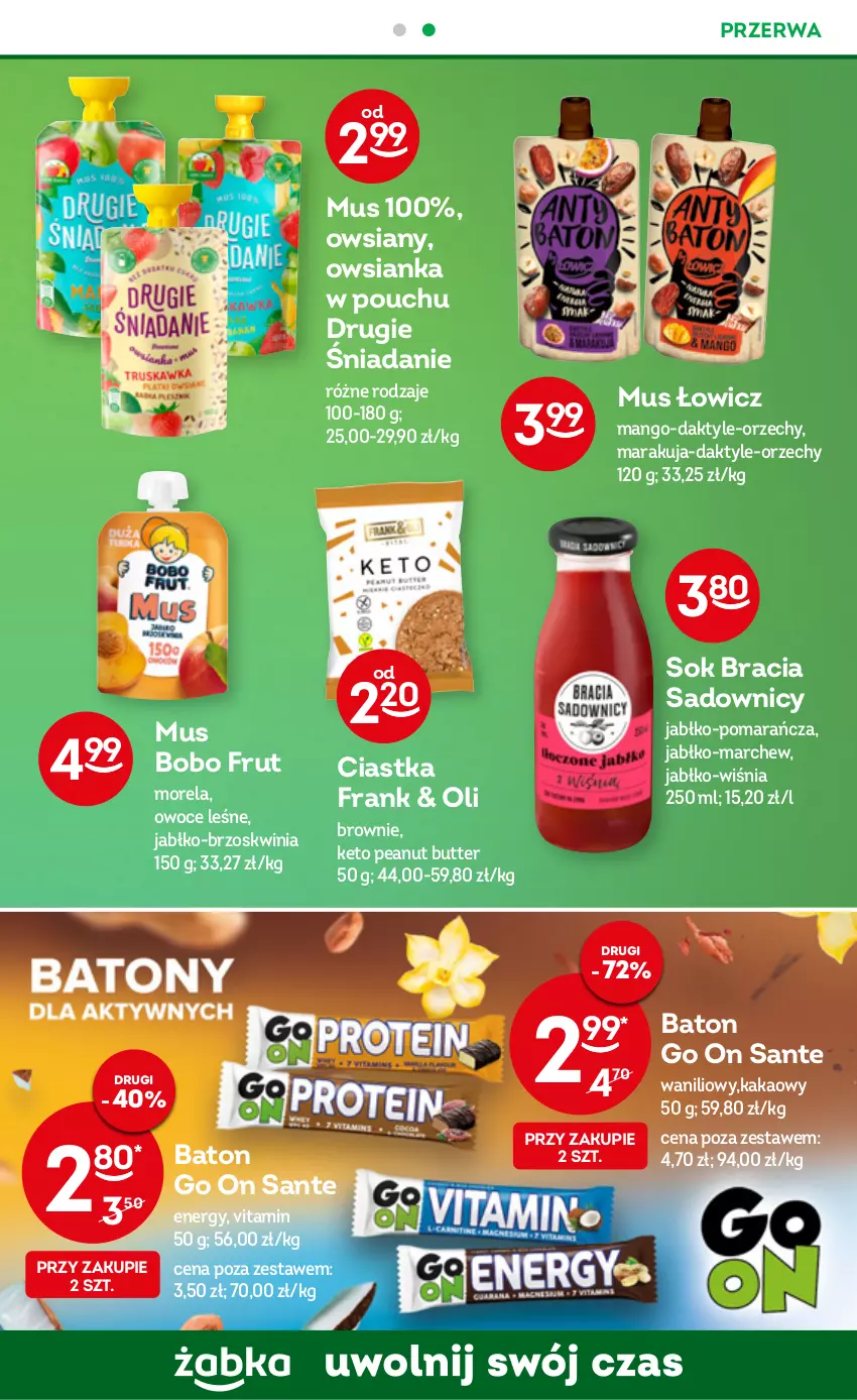 Gazetka promocyjna Żabka - ważna 26.10 do 01.11.2022 - strona 37 - produkty: Baton, Brownie, Ciastka, Daktyle, Kakao, Mango, Morela, Mus, Owoce, Owsianka, Sante, Sok