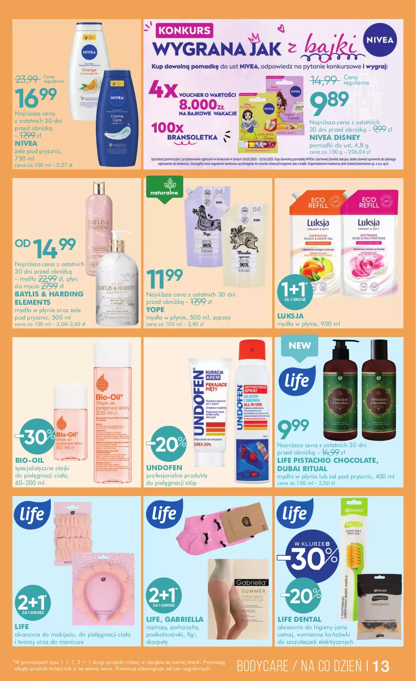Gazetka promocyjna Super Pharm - Gazetka - ważna 04.06 do 17.06.2025 - strona 13 - produkty: Bio-Oil, Body, Brie, Disney, Karp, Luksja, Makijaż, Mydło, Mydło w płynie, Nivea, Olej, Płyn do mycia, Pończochy, Rajstopy, Top, Undofen, Yope