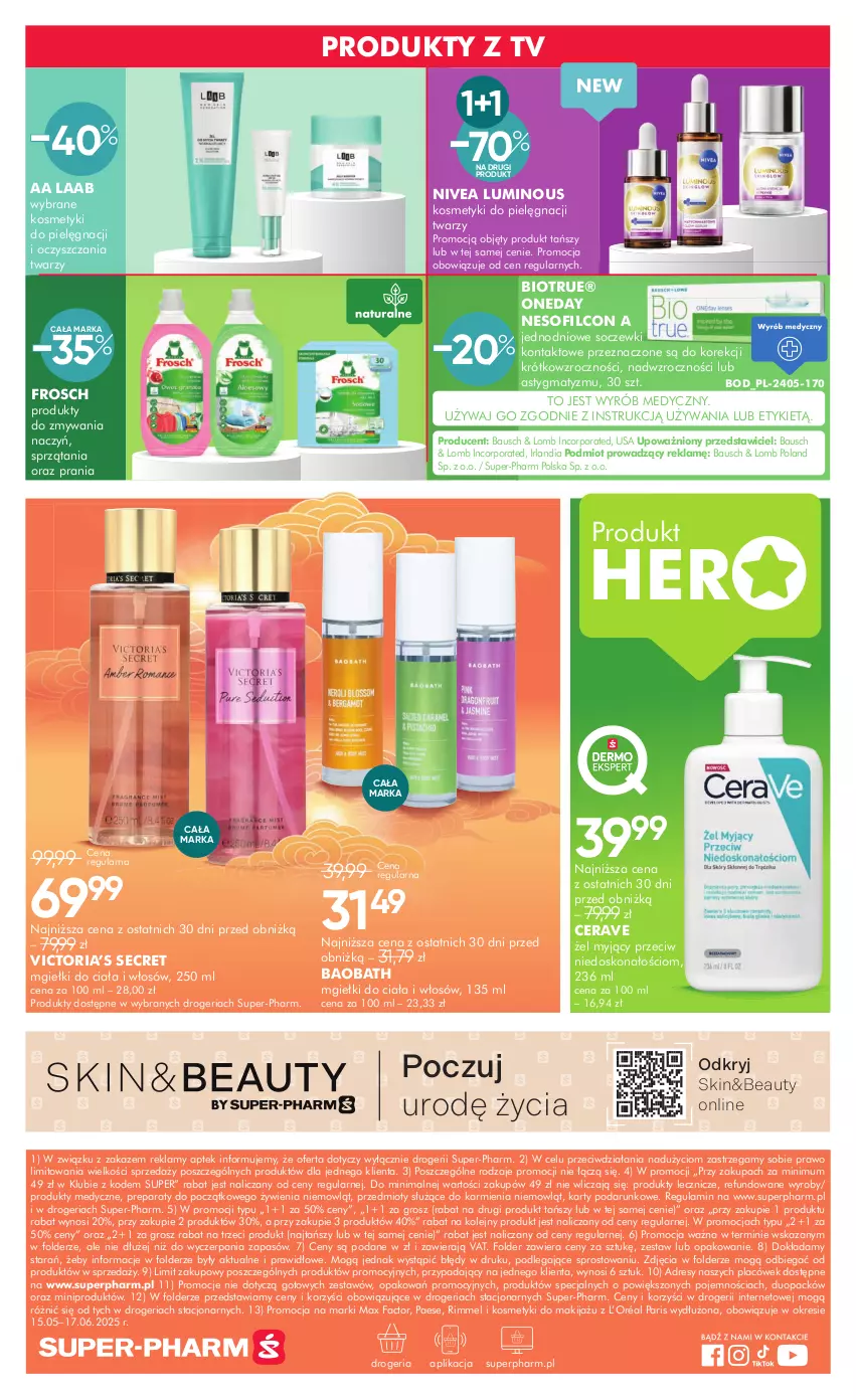 Gazetka promocyjna Super Pharm - Gazetka - ważna 04.06 do 17.06.2025 - strona 20 - produkty: CeraVe, Dres, Fa, Frosch, Karmi, Kosmetyki do pielęgnacji, L’Oréal, Makijaż, Max Factor, Nivea, Olej, PAESE, Por, Soczewki kontaktowe, Znicz