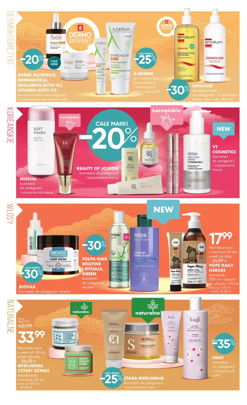 Gazetka promocyjna Super Pharm - Gazetka - ważna 04.06 do 17.06.2025 - strona 6 - produkty: A-derma, Avène, Biovax, Dezodorant, Emolium, Kosmetyki do pielęgnacji, MISSHA, Ser, Szampon, Tołpa, Yope