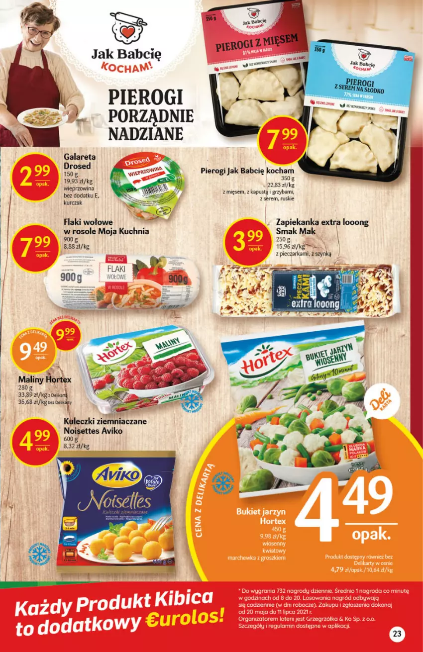 Gazetka promocyjna Delikatesy Centrum - ważna 10.06 do 16.06.2021 - strona 23 - produkty: Flaki, Flaki wołowe, Gala, Hortex, Kapustą, Koc, Kuchnia, Maliny, Piec, Pieczarka, Pierogi, Por, Ser, Zapiekanka