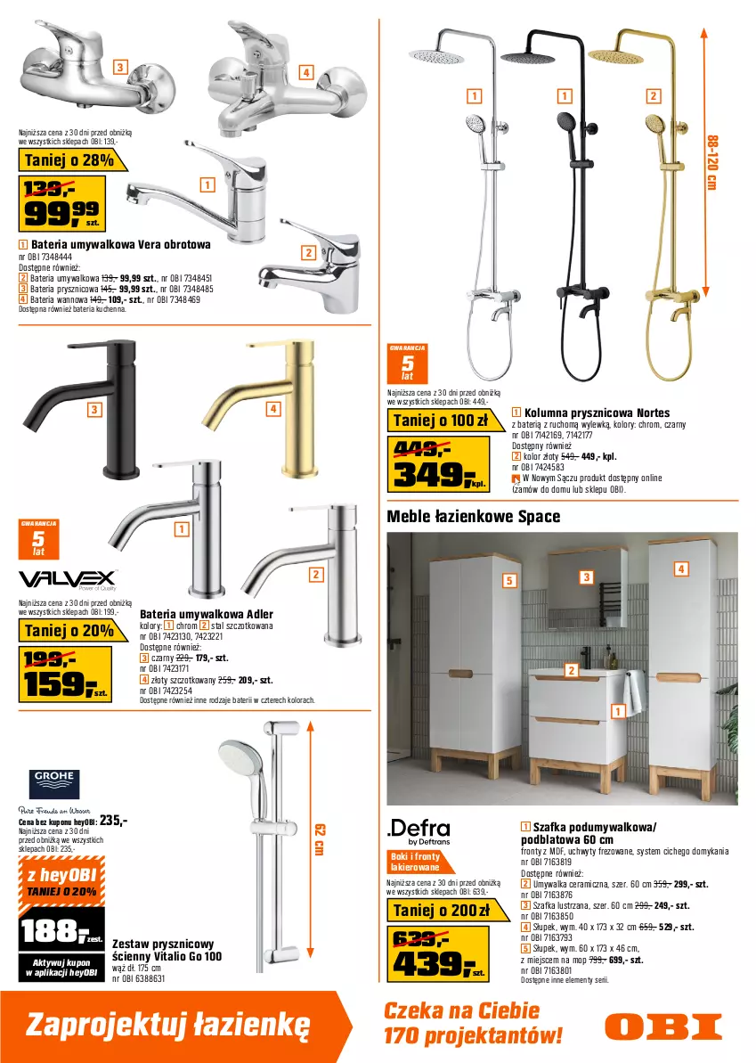 Gazetka promocyjna Obi - Gazetka OBI - ważna 19.02 do 10.03.2026 - strona 13 - produkty: Bateria, Bateria kuchenna, Bateria prysznicowa, Bateria umywalkowa, Bateria wannowa, Brodzik, Deska wolnoopadająca, Hobby, Kabina prysznicowa, Kompakt WC, Kosz, Lakier, Meble, Meble łazienkowe, Miska, Mop, Ser, Słupek, Sok, Szafka, Top, Tran, Uchwyty, Umywalka, Zestaw prysznicowy