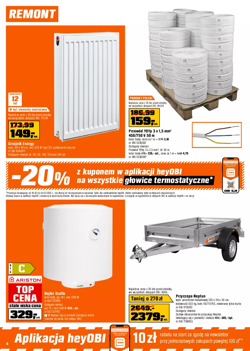 Gazetka promocyjna Obi - Gazetka OBI - ważna 19.02 do 10.03.2026 - strona 4 - produkty: Dekoral, Dulux, Fa, Farba akrylowa, Farba lateksowa, Grunt, Grzejnik, Podkład, Por, Przewód, Szal, Termos, Top