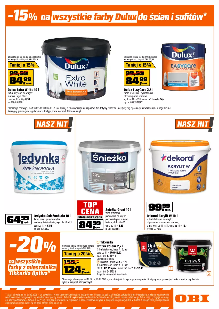 Gazetka promocyjna Obi - Gazetka OBI - ważna 19.02 do 10.03.2026 - strona 5 - produkty: Dekoral, Dulux, Fa, Farba akrylowa, Farba lateksowa, Grunt, Grzejnik, Podkład, Por, Przewód, Szal, Termos, Top