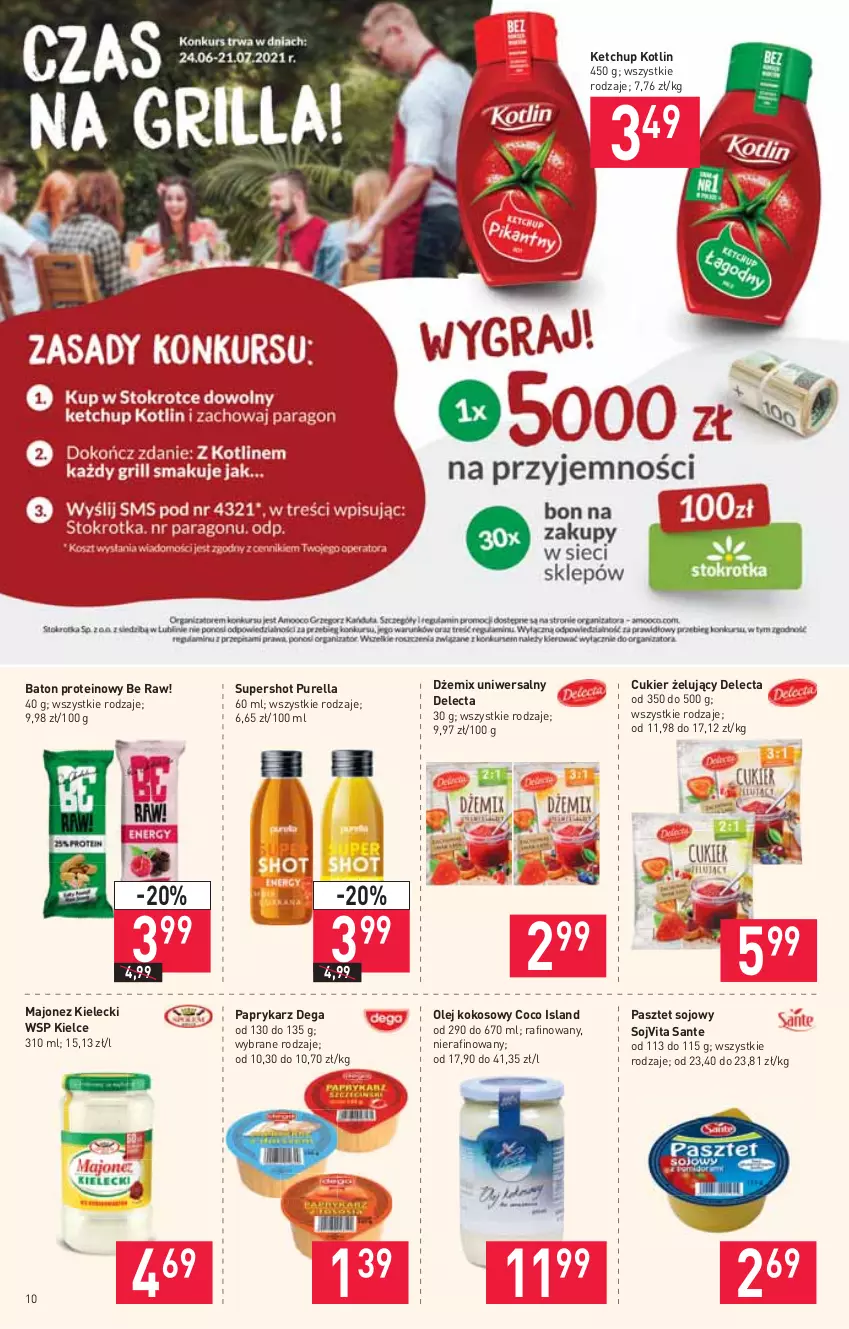 Gazetka promocyjna Stokrotka - Supermarket - ważna 24.06 do 30.06.2021 - strona 10 - produkty: Baton, Cukier, Dega, Delecta, Dżem, Isla, Ketchup, Kokos, Kotlin, Majonez, Olej, Olej kokosowy, Papryka, Paprykarz, Pasztet, Pur, Sante