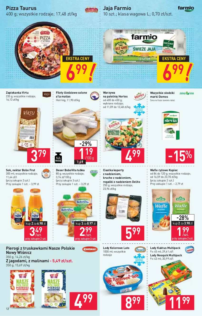 Gazetka promocyjna Stokrotka - Supermarket - ważna 24.06 do 30.06.2021 - strona 12 - produkty: BoboVita, Ciastka, Deser, Fa, Hortex, Jaja, Kaktus, Kupiec, Lody, Nektar, Nesquik, Piec, Pierogi, Pizza, Rogal, Ryż, Ser, Sok, Virtu, Wafle, Warzywa, Zapiekanka