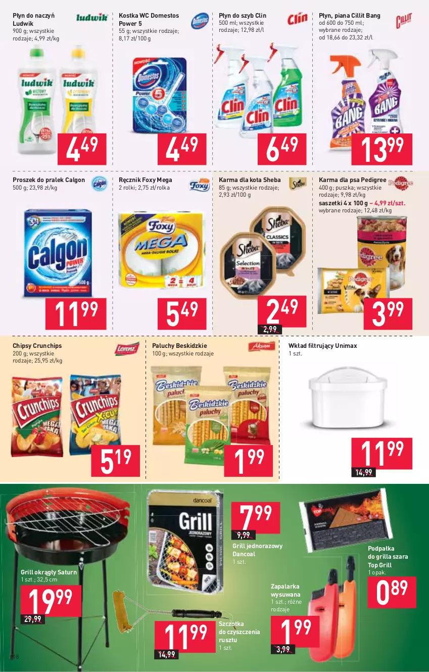 Gazetka promocyjna Stokrotka - Supermarket - ważna 24.06 do 30.06.2021 - strona 18 - produkty: Beskidzki, Calgon, Chipsy, Cillit Bang, Clin, Crunchips, Domestos, Foxy, Grill, LG, Ludwik, Pedigree, Płyn do szyb, Ręcznik, Rolki, Sheba, Szczotka, Top, Wkład filtrujący, Zapalarka