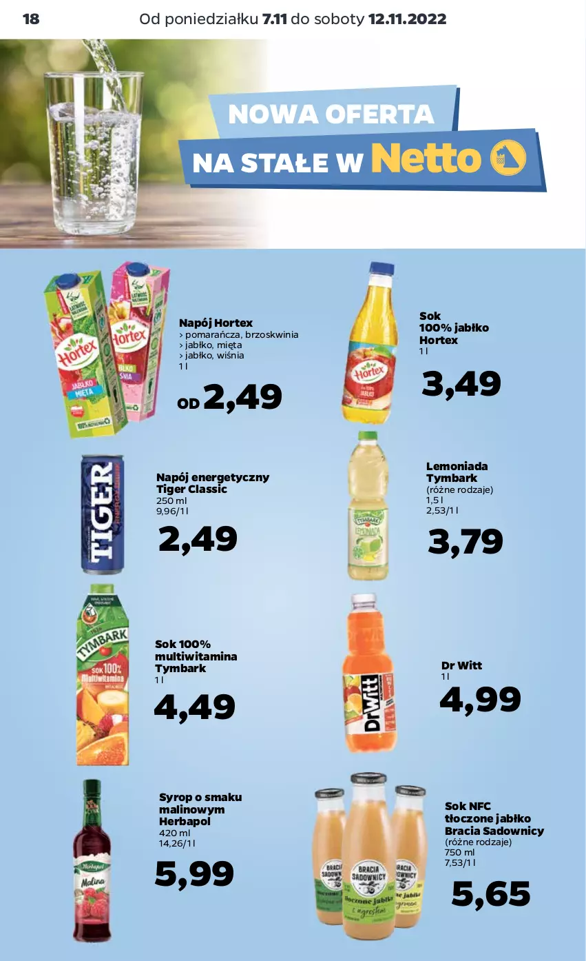 Gazetka promocyjna Netto - Artykuły spożywcze - ważna 07.11 do 12.11.2022 - strona 18 - produkty: Herbapol, Hortex, Lemoniada, Mięta, Napój, Napój energetyczny, Sok, Syrop, Tiger, Tymbark