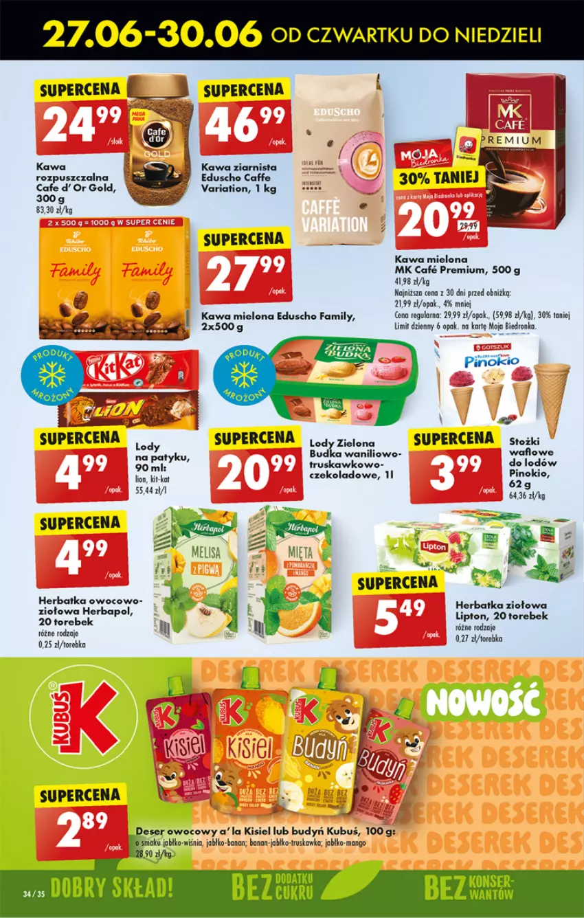 Gazetka promocyjna Biedronka - Od czwartku - ważna 27.06 do 03.07.2024 - strona 40 - produkty: Dron, Fa, Kawa, Kawa ziarnista, Kisiel, Lion, Lipton, Mango, Ser, Stek, Torebka