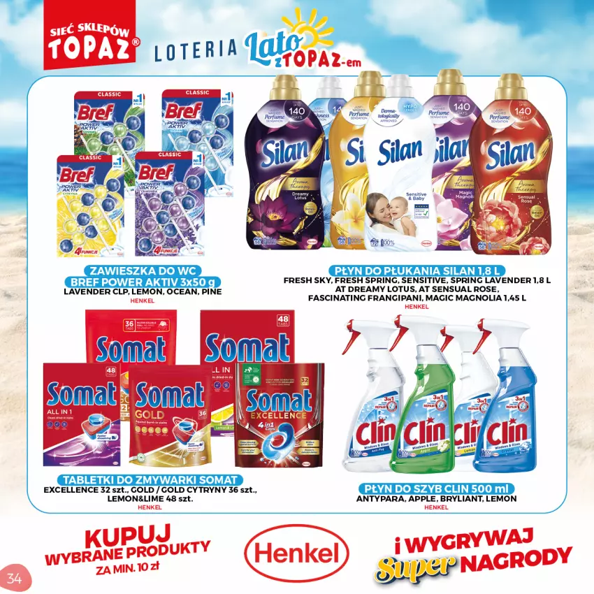 Gazetka promocyjna Topaz - Gazetka - ważna 05.07 do 05.09.2021 - strona 34 - produkty: Bref, Clin, Cytryny, Fa, Płyn do płukania, Płyn do szyb, Sensual, Silan, Somat, Tablet, Tabletki do zmywarki, Zmywarki