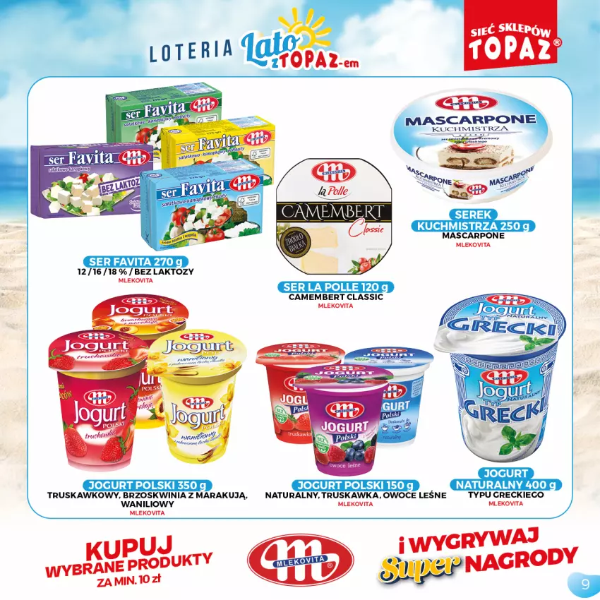 Gazetka promocyjna Topaz - Gazetka - ważna 05.07 do 05.09.2021 - strona 9 - produkty: Camembert, Fa, Favita, Jogurt, Mascarpone, Mleko, Mlekovita, Owoce, Ser, Serek, Top, Vita C