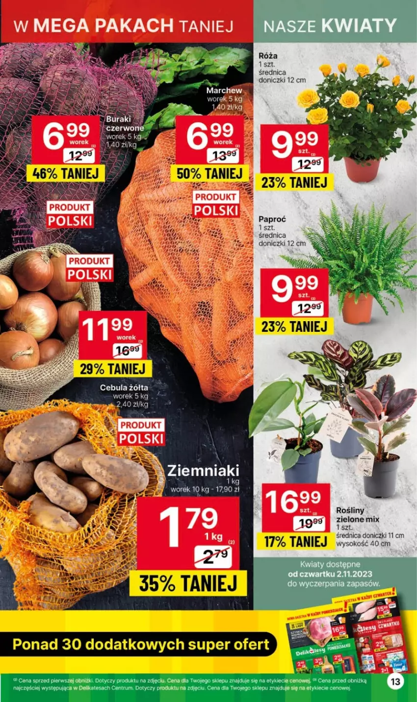 Gazetka promocyjna Delikatesy Centrum - Gazetka DC43 czw-sr - ważna 02.11 do 08.11.2023 - strona 13 - produkty: Cebula, Fa, Por, Róża, Rum, Sok, Sos, Ziemniaki