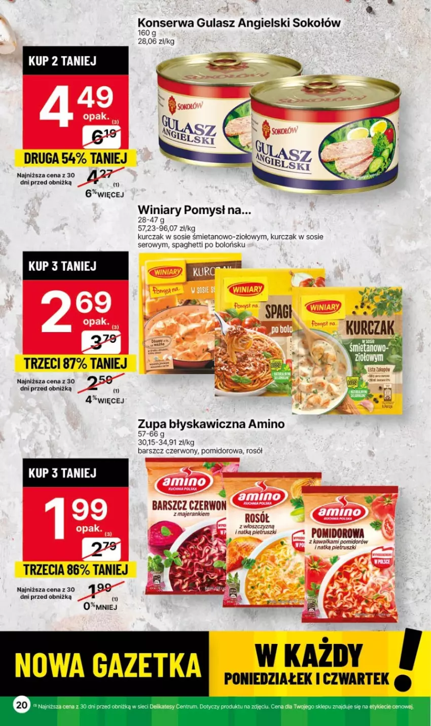 Gazetka promocyjna Delikatesy Centrum - Gazetka DC43 czw-sr - ważna 02.11 do 08.11.2023 - strona 20 - produkty: Kawa, Kurczak, Rosół, Ser, Sok, Sokołów, Sos, Spaghetti, Winiary, Zupa