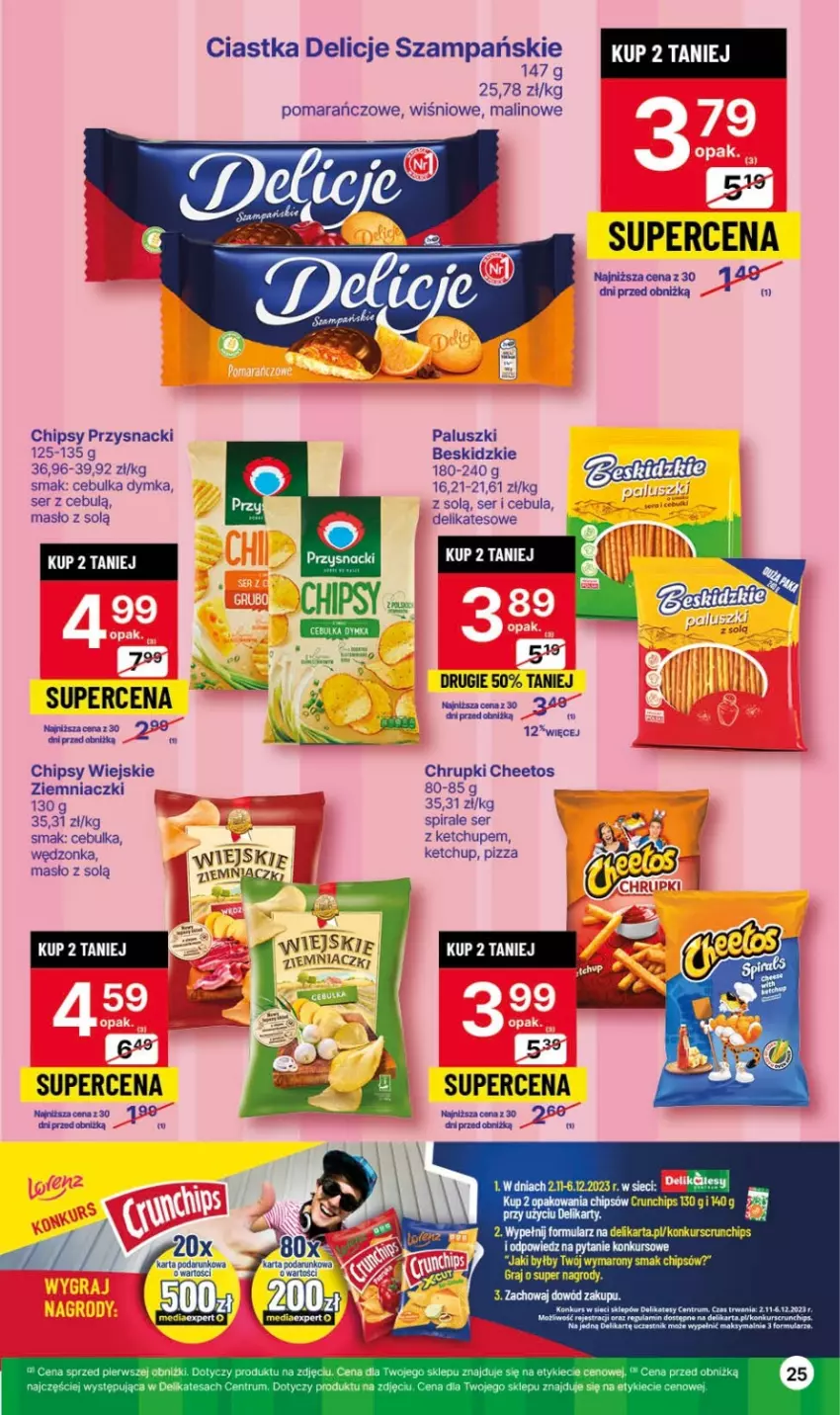 Gazetka promocyjna Delikatesy Centrum - Gazetka DC43 czw-sr - ważna 02.11 do 08.11.2023 - strona 25 - produkty: Beskidzki, Cebula, Cheetos, Chipsy, Chrupki, Ciastka, Crunchips, Delicje, Gra, Ketchup, Lovi, Masło, Pizza, Przysnacki, Rum, Ser