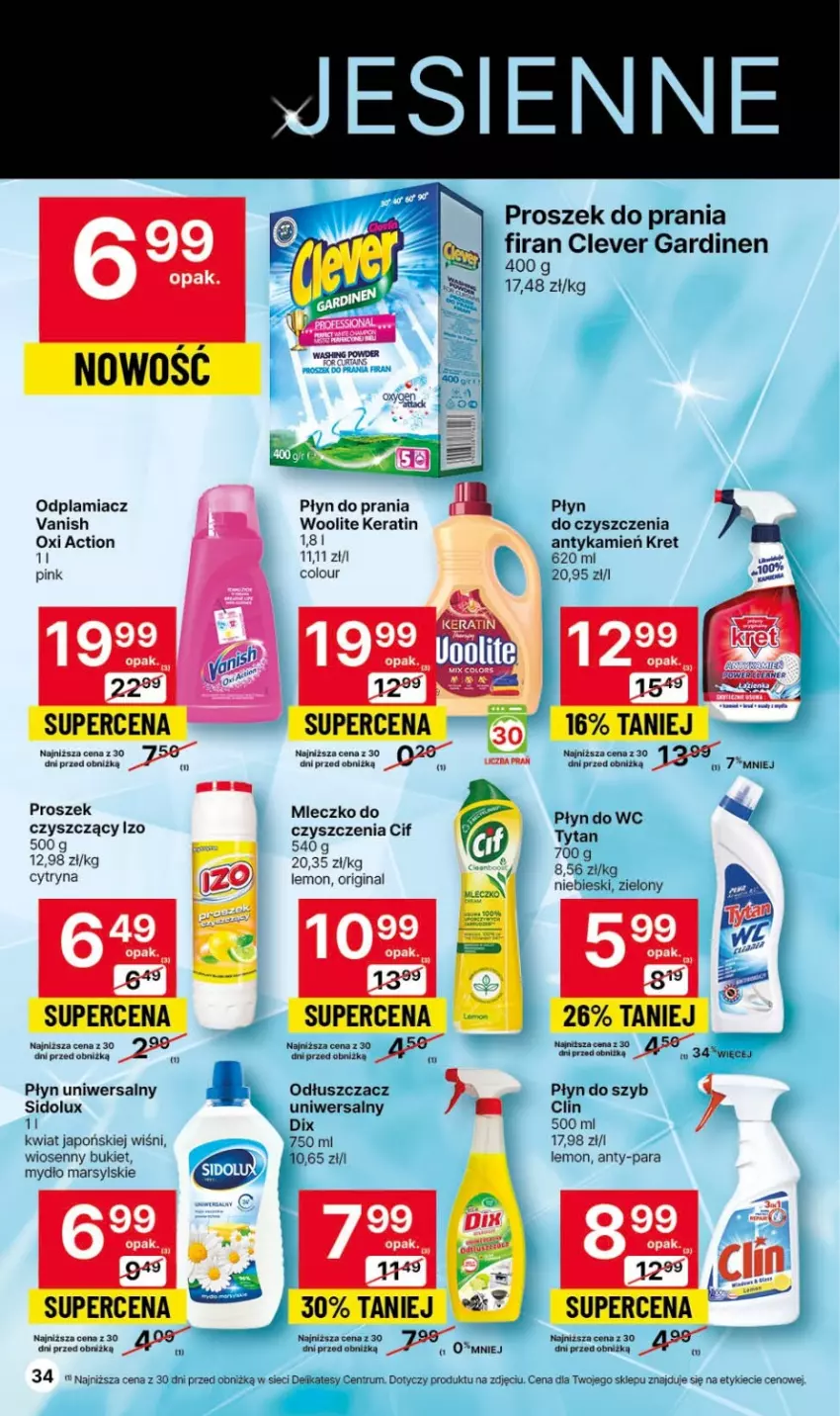 Gazetka promocyjna Delikatesy Centrum - Gazetka DC43 czw-sr - ważna 02.11 do 08.11.2023 - strona 34 - produkty: Bukiet, Cif, Clin, Gin, Kret, Mars, Mleczko, Mydło, Odplamiacz, Płyn do prania, Proszek do prania, Sidolux, Vanish, Woolite