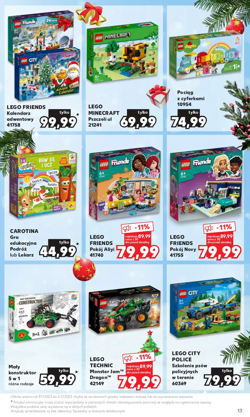 Gazetka promocyjna Kaufland - Kaufland - ważna 08.11 do 06.12.2023 - strona 13 - produkty: Gra, Kalendarz, Kalendarz adwentowy, LEGO, LEGO City, LEGO Friends, LEGO Minecraft, LEGO Technic, Minecraft, Pociąg