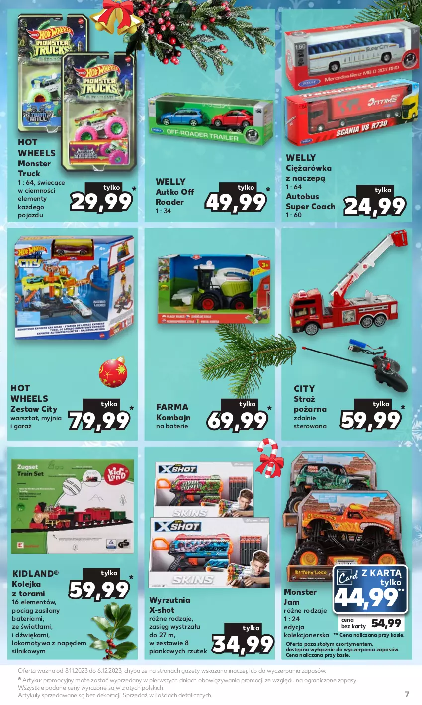 Gazetka promocyjna Kaufland - Kaufland - ważna 08.11 do 06.12.2023 - strona 7 - produkty: Autobus, Bateria, Fa, Garaż, Gra, Hot Wheels, Kolejka, Monster truck, Olej, Pociąg, Pojazd, Silan, Straż pożarna, Wyrzutnia