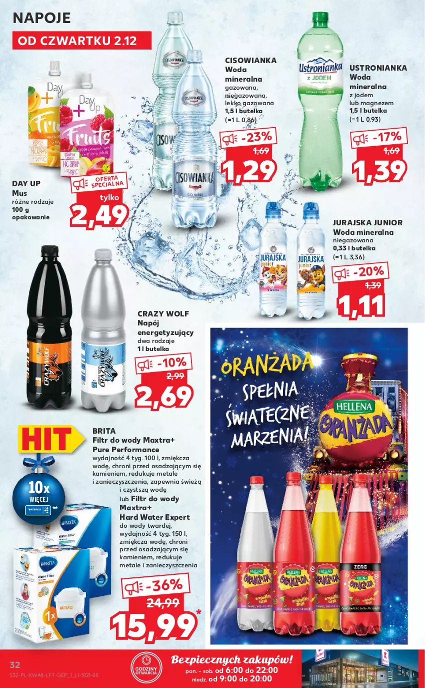 Gazetka promocyjna Kaufland - OFERTA TYGODNIA - ważna 02.12 do 08.12.2021 - strona 32 - produkty: Brit, Brita, Cisowianka, Magnez, Mus, Napój, Napoje, Piec, Pur, Woda, Woda mineralna