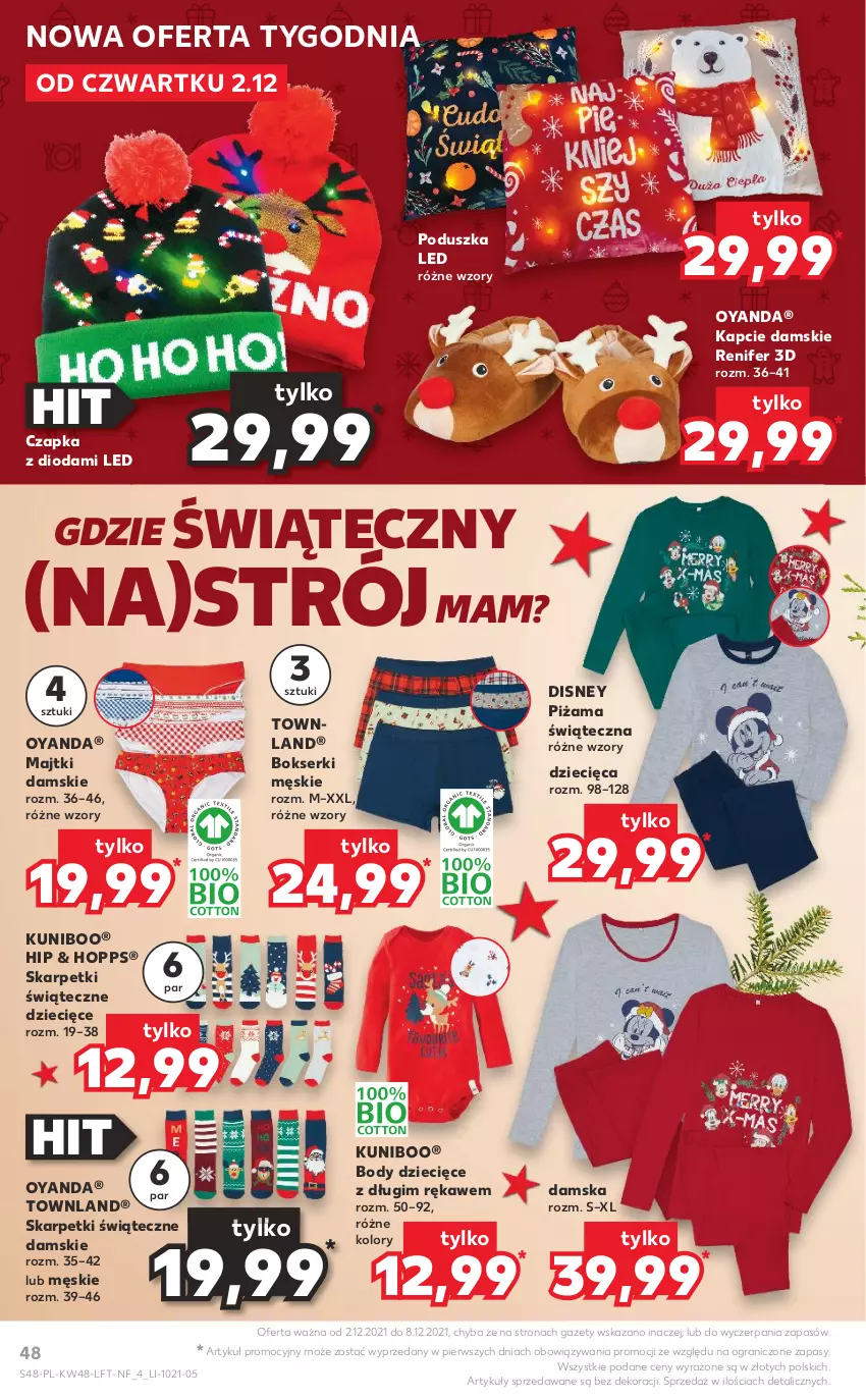 Gazetka promocyjna Kaufland - OFERTA TYGODNIA - ważna 02.12 do 08.12.2021 - strona 48 - produkty: Body, Bokserki, Czapka, Disney, Dzieci, Gra, Kapcie, Karp, Majtki, Piżama, Poduszka, Renifer, Ser, Skarpetki