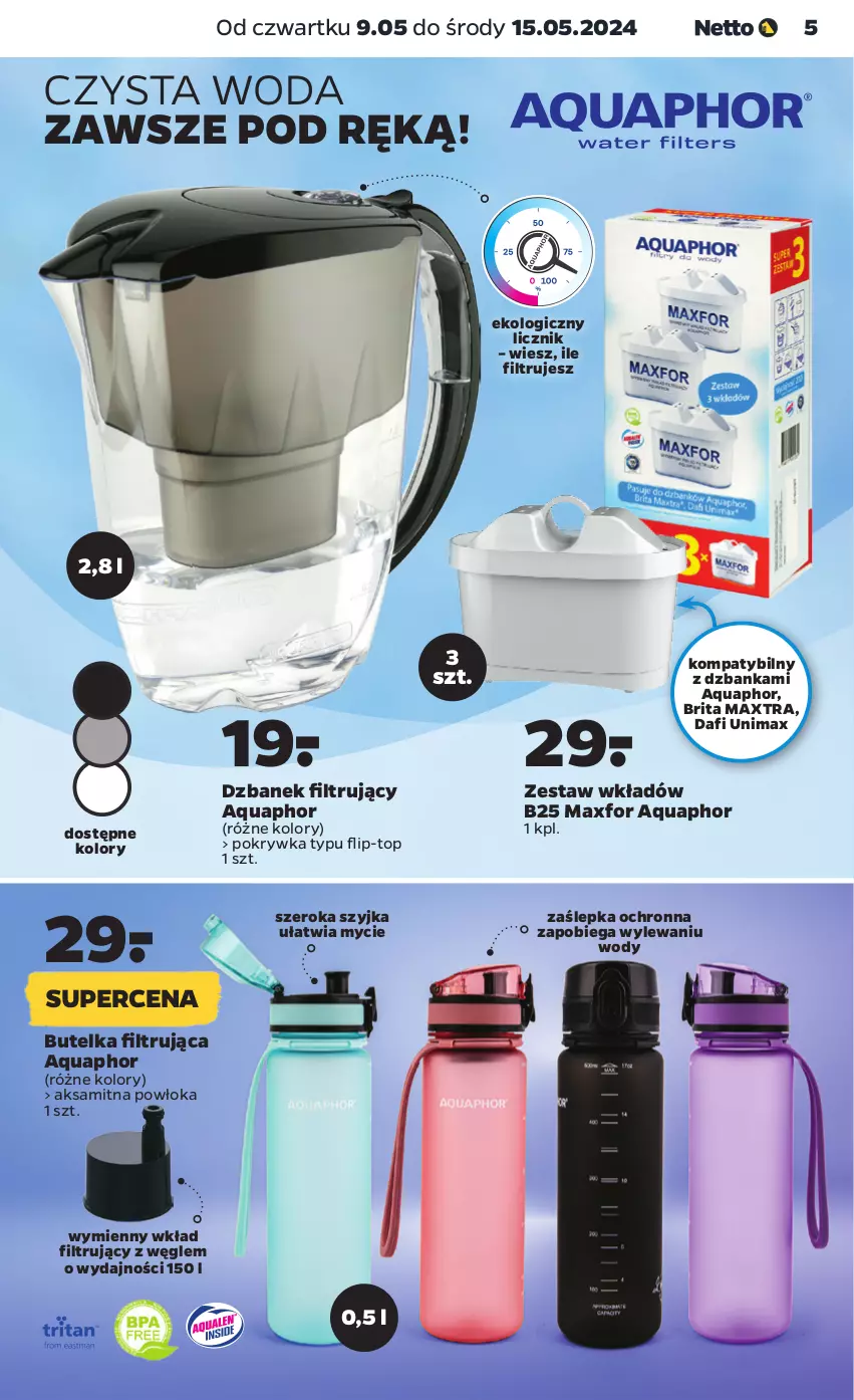 Gazetka promocyjna Netto - Akcesoria i dodatki - ważna 09.05 do 15.05.2024 - strona 5 - produkty: Aksam, Aquaphor, Brit, Brita, Brita Maxtra, Dzbanek, Dzbanek filtrujący, Top, Wkład filtrujący, Woda