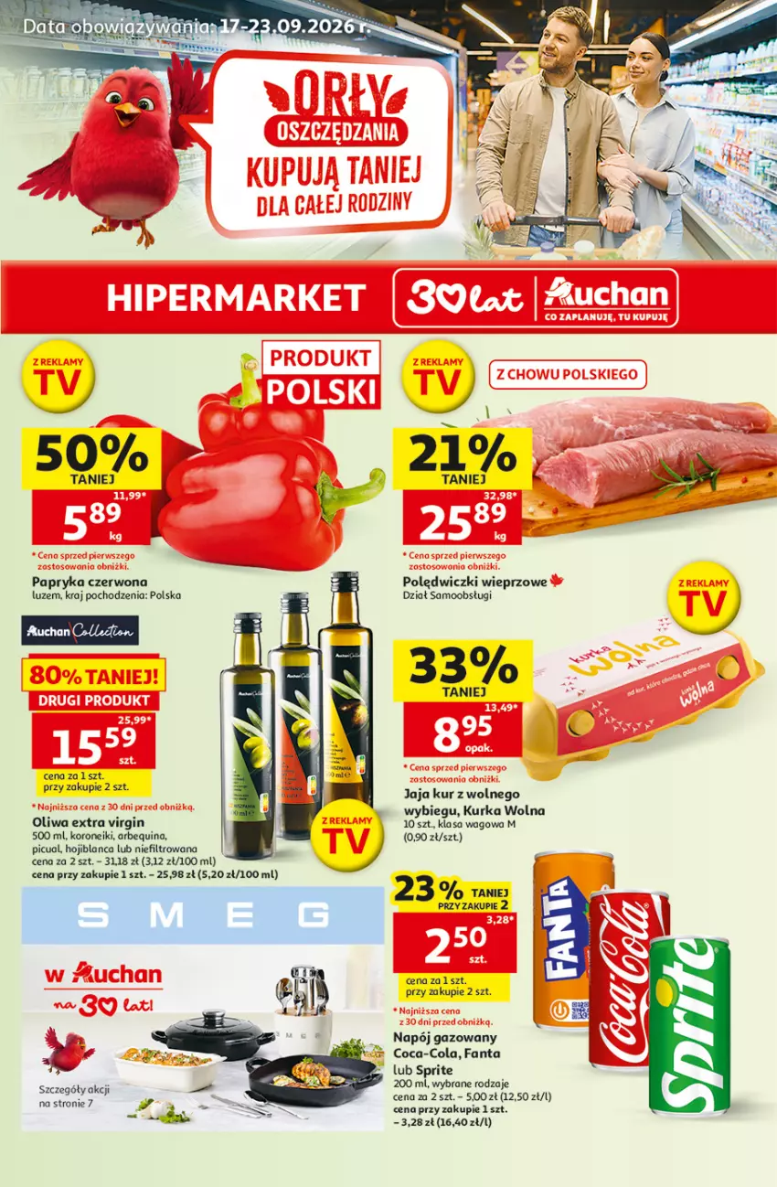 Gazetka promocyjna Auchan - Gazetka 30 Lat Hipermarket Auchan - ważna 17.09 do 23.09.2026 - strona 1 - produkty: Coca-Cola, Fa, Fanta, Gin, Jaja, Napój, Napój gazowany, Papryka, Papryka czerwona, Sprite