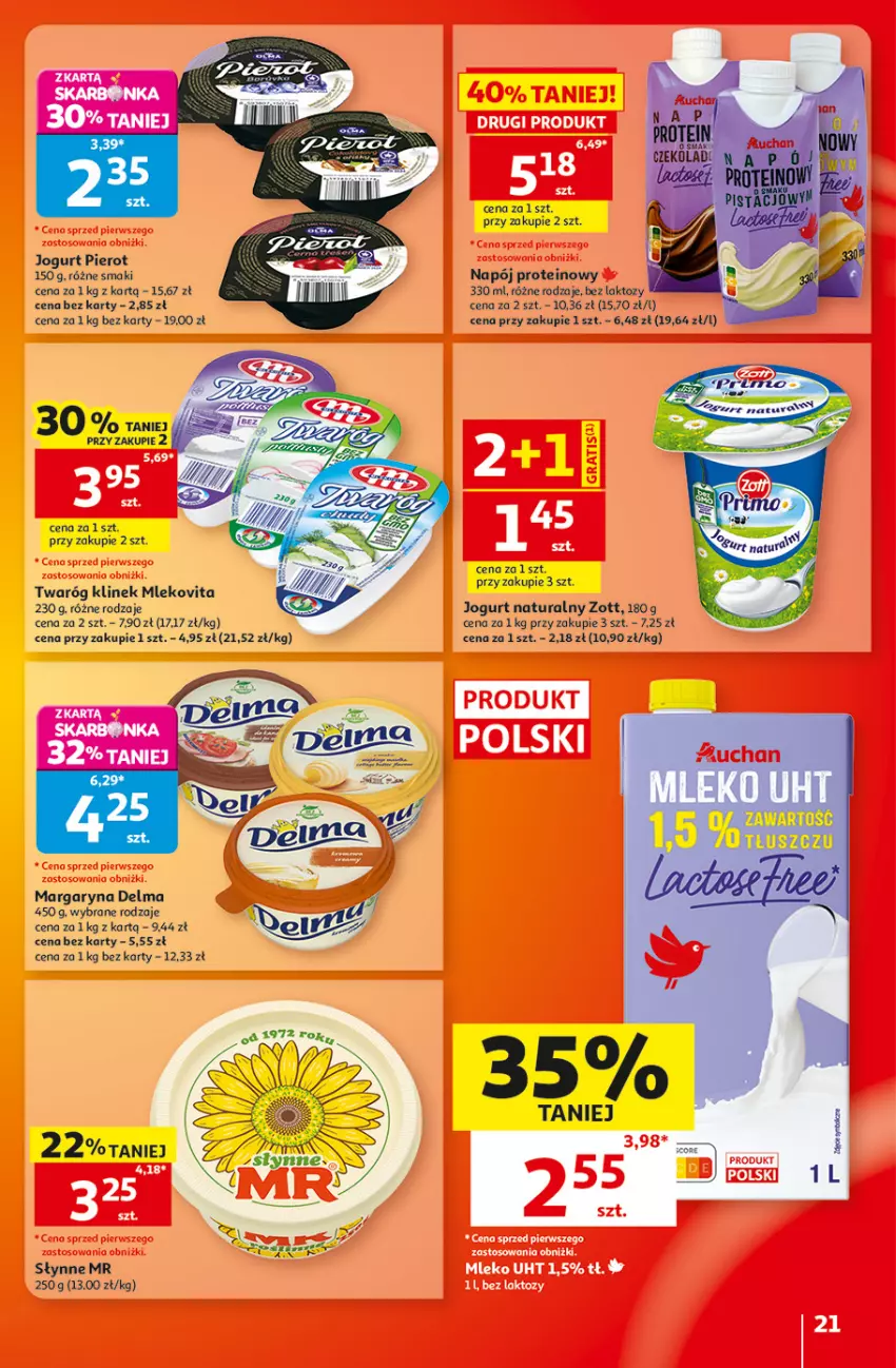 Gazetka promocyjna Auchan - Gazetka 30 Lat Hipermarket Auchan - ważna 17.09 do 23.09.2026 - strona 21 - produkty: Delma, Jogurt, Jogurt naturalny, Margaryna, Mleko, Mlekovita, Napój, Słynne, Twaróg, Zott