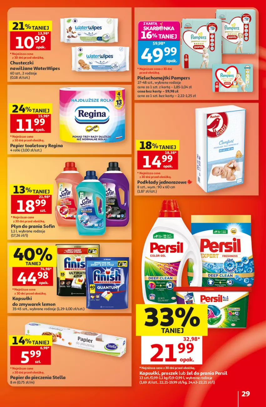Gazetka promocyjna Auchan - Gazetka 30 Lat Hipermarket Auchan - ważna 17.09 do 23.09.2026 - strona 29 - produkty: Chusteczki, Gin, Majtki, Pampers, Papier, Papier do pieczenia, Papier toaletowy, Piec, Pieluchomajtki, Płyn do prania, Podkład, Rolki