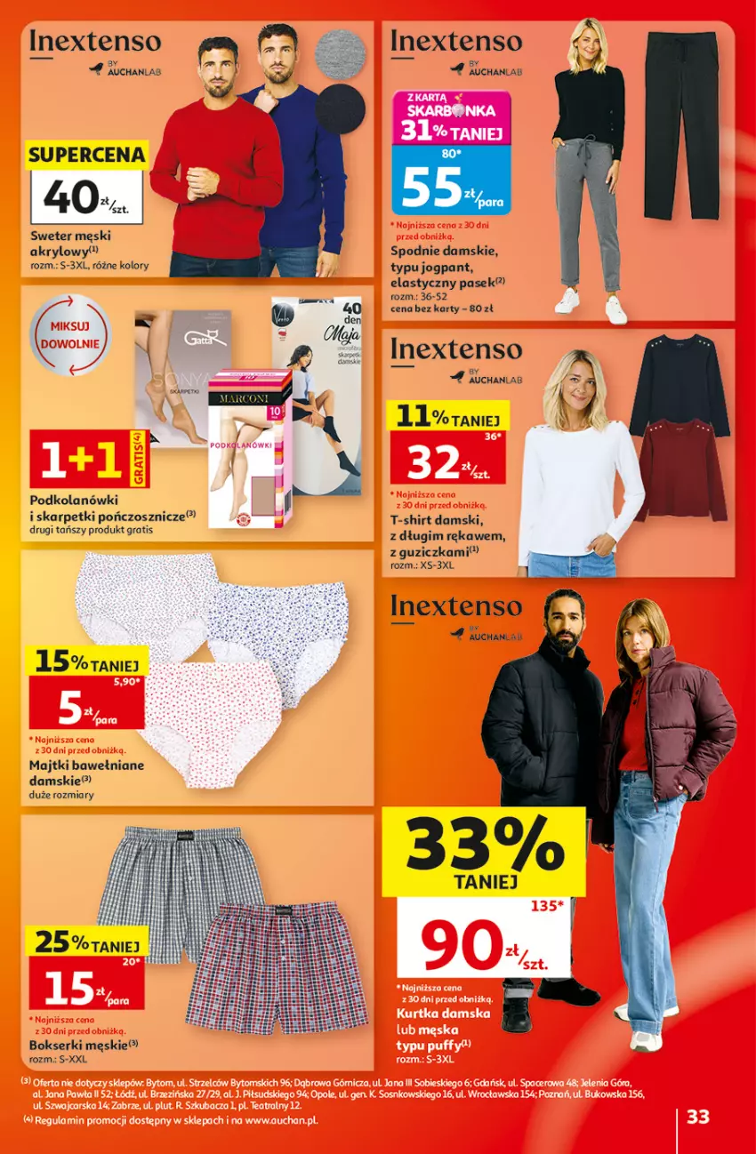 Gazetka promocyjna Auchan - Gazetka 30 Lat Hipermarket Auchan - ważna 17.09 do 23.09.2026 - strona 33 - produkty: Bokserki, Gra, Karp, Majtki, Pasek, Ser, Skarpetki, Spodnie, Sweter, T-shirt, Znicz