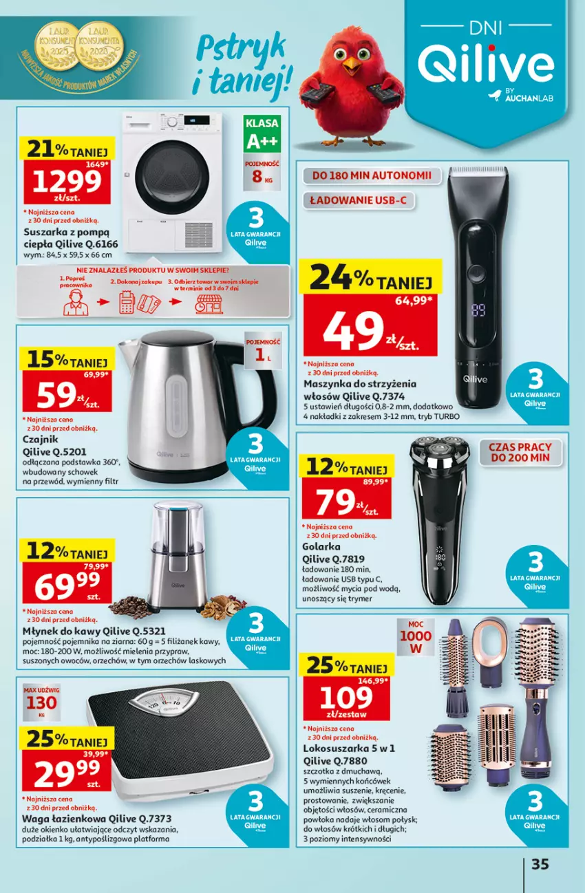 Gazetka promocyjna Auchan - Gazetka 30 Lat Hipermarket Auchan - ważna 17.09 do 23.09.2026 - strona 35 - produkty: Czajnik, Dźwig, Golarka, Maszynka, Młynek, Młynek do kawy, Pojemnik, Przewód, Suszarka, Szczotka, Szynka, Waga, Waga łazienkowa