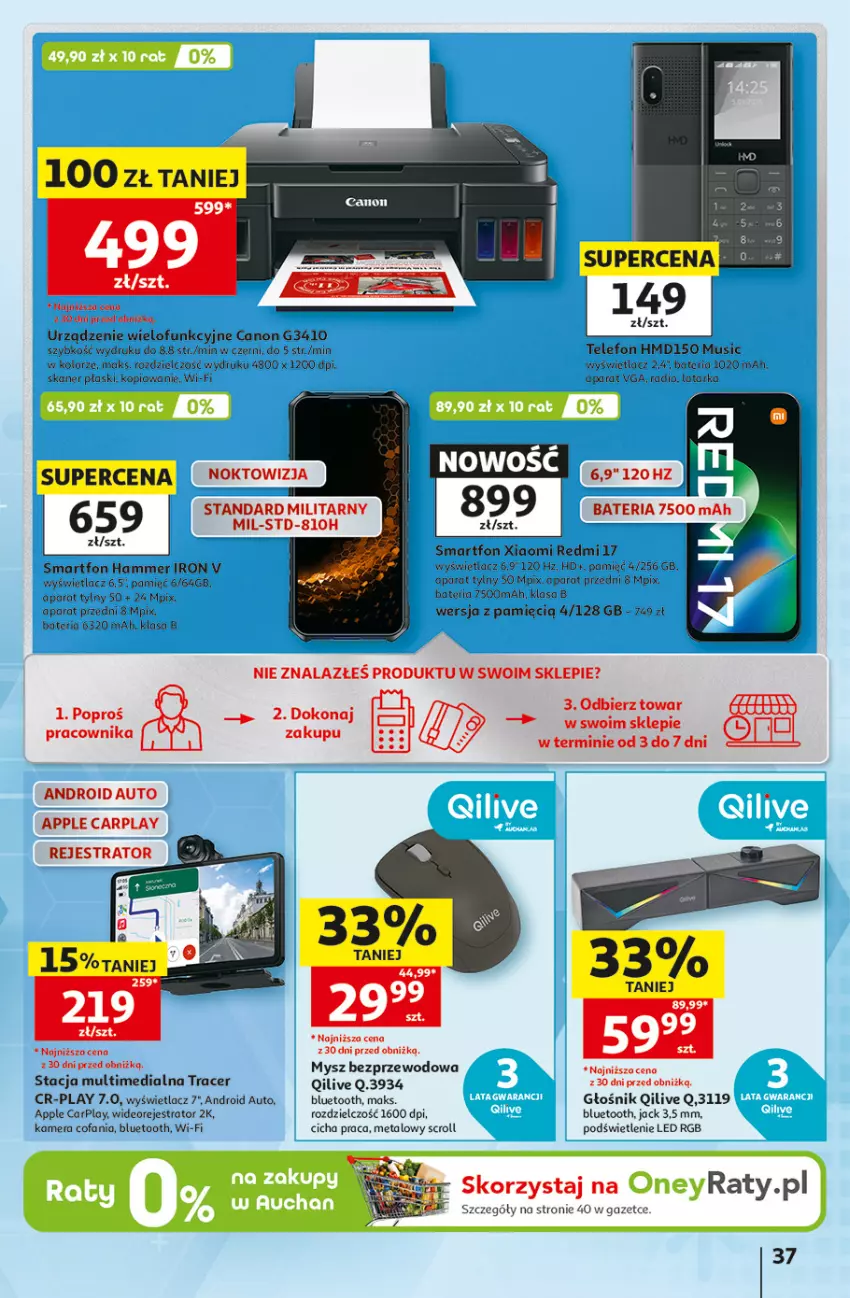 Gazetka promocyjna Auchan - Gazetka 30 Lat Hipermarket Auchan - ważna 17.09 do 23.09.2026 - strona 37 - produkty: Acer, Bateria, Canon, Fa, Głośnik, Kamera, Latarka, Mus, Mysz, Mysz bezprzewodowa, Por, Skaner, Smartfon, Tarka, Telefon, Urządzenie wielofunkcyjne, Wideorejestrator