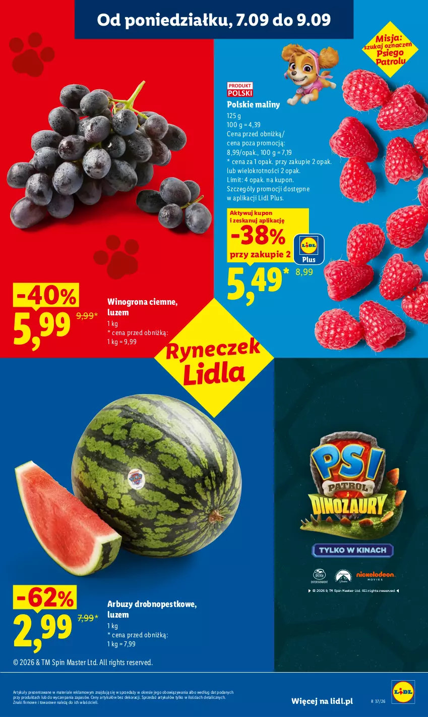 Gazetka promocyjna Lidl - Gazetka ważna od 7.09 do 9.09 - ważna 07.09 do 09.09.2026 - strona 35 - produkty: Arbuz, Maliny, Ser, Wino, Winogrona