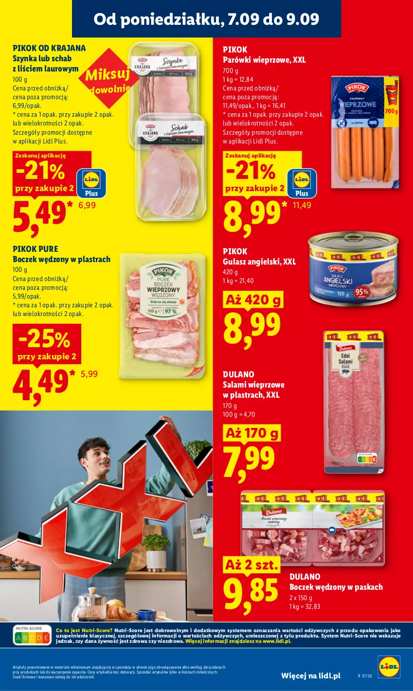 Gazetka promocyjna Lidl - Gazetka ważna od 7.09 do 9.09 - ważna 07.09 do 09.09.2026 - strona 39 - produkty: Boczek, Dulano, Laur, Parówki, PIKOK, Pur, Salami, Szynka