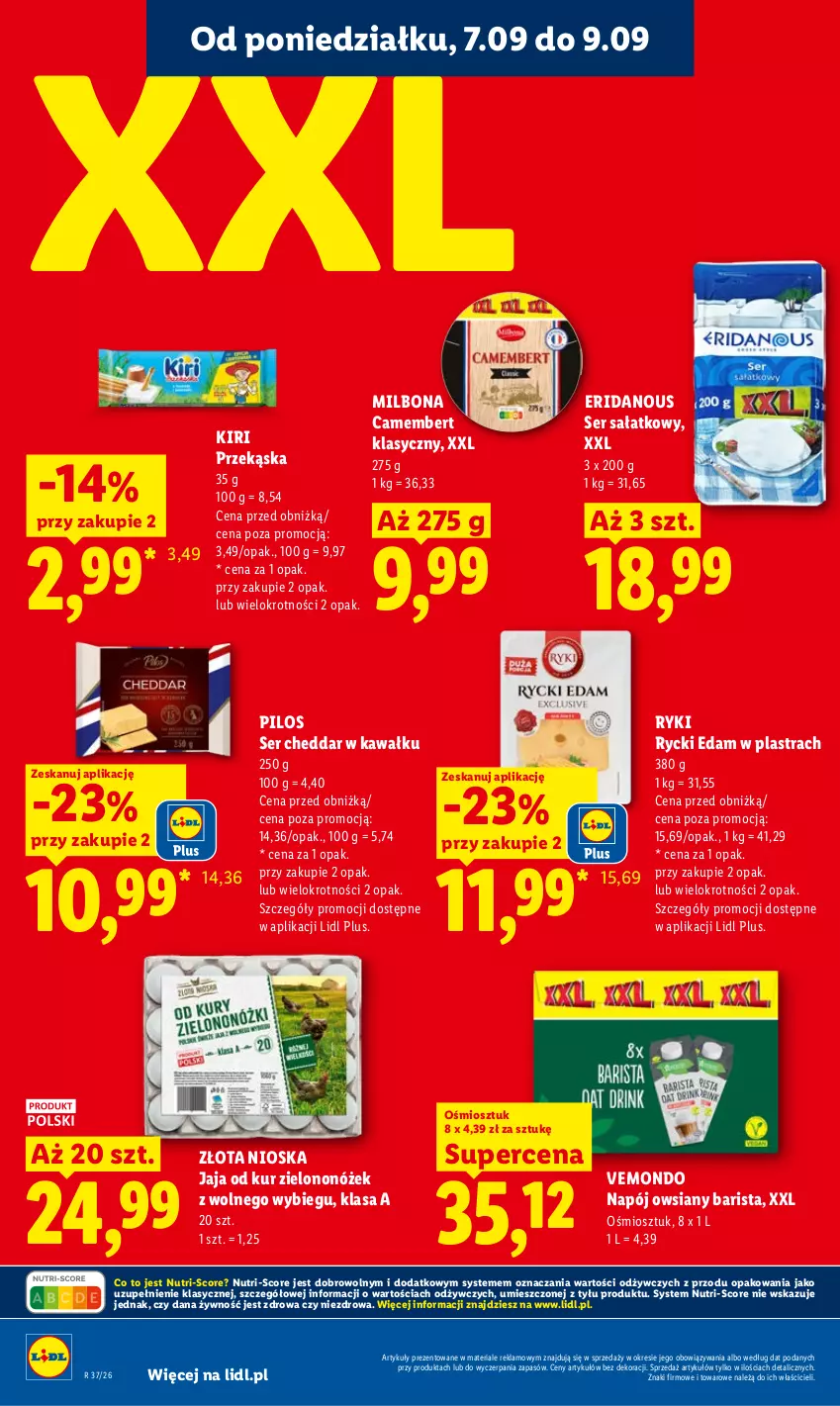 Gazetka promocyjna Lidl - Gazetka ważna od 7.09 do 9.09 - ważna 07.09 do 09.09.2026 - strona 40 - produkty: Camembert, Cheddar, Edam, Jaja, Kawa, Napój, Pilos, Rycki Edam, Sałat, Ser