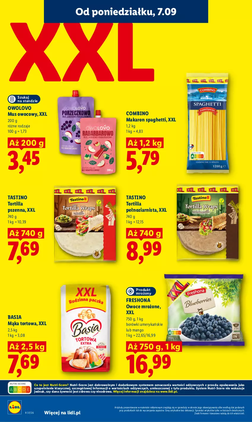 Gazetka promocyjna Lidl - Gazetka ważna od 7.09 do 9.09 - ważna 07.09 do 09.09.2026 - strona 44 - produkty: Basia, Mąka, Mąka tortowa, Makaron, Mango, Mus, Owoce, Spaghetti, Tortilla