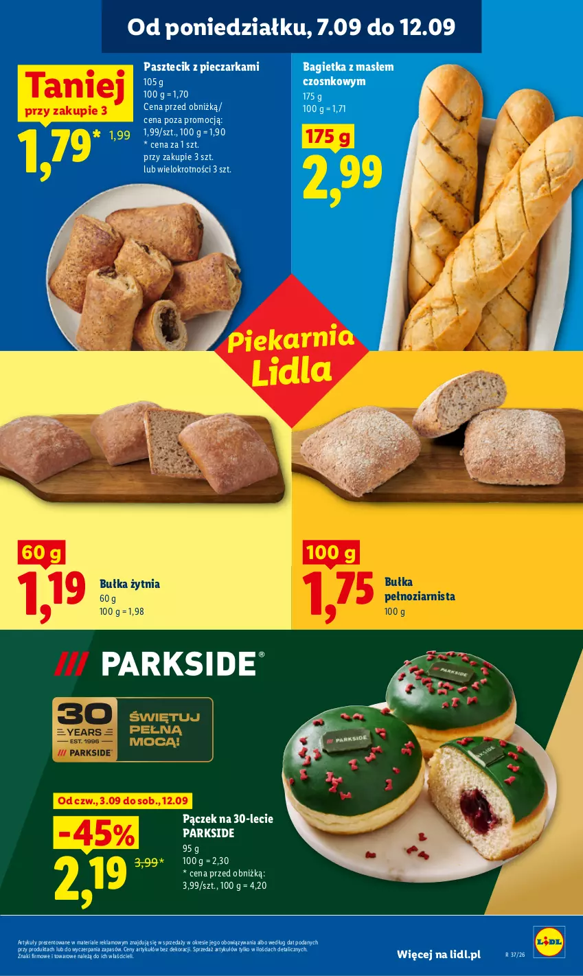 Gazetka promocyjna Lidl - Gazetka ważna od 7.09 do 9.09 - ważna 07.09 do 09.09.2026 - strona 61 - produkty: Bagietka, Bułka, Pączek, Parkside, Pasztecik z pieczarkami, Piec, Pieczarka