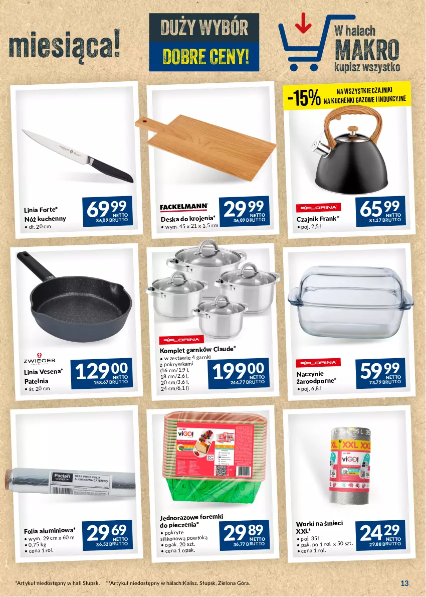 Gazetka promocyjna Makro - Najlepsze oferty - ważna 19.09 do 16.10.2023 - strona 13 - produkty: Czajnik, Deska do krojenia, Folia aluminiowa, Foremki, Naczynie żaroodporne, Patelnia, Piec, Por, Worki na śmiec, Worki na śmieci