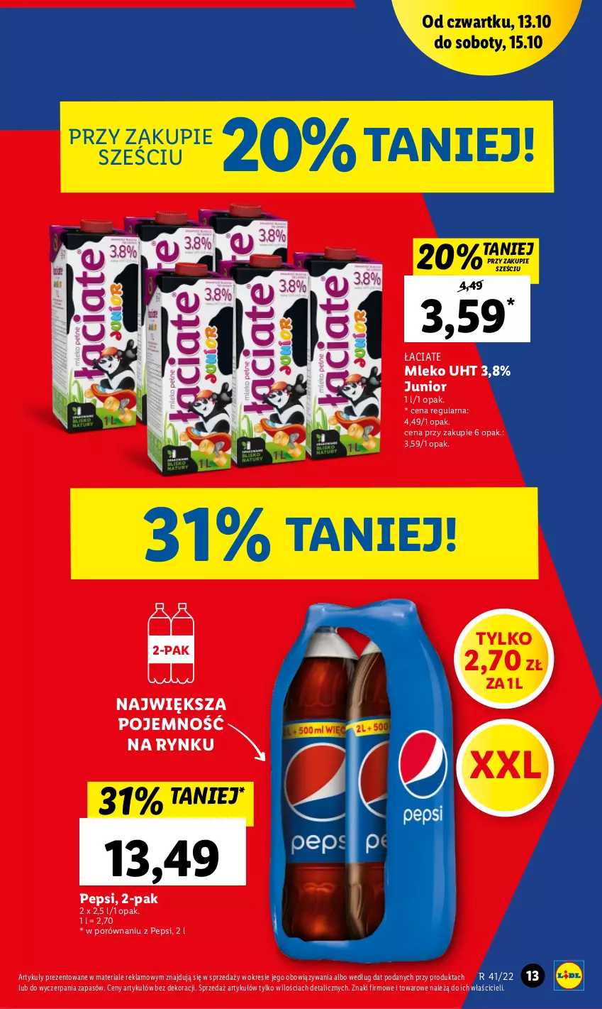 Gazetka promocyjna Lidl - GAZETKA - ważna 13.10 do 15.10.2022 - strona 13 - produkty: Mleko, Pepsi, Por