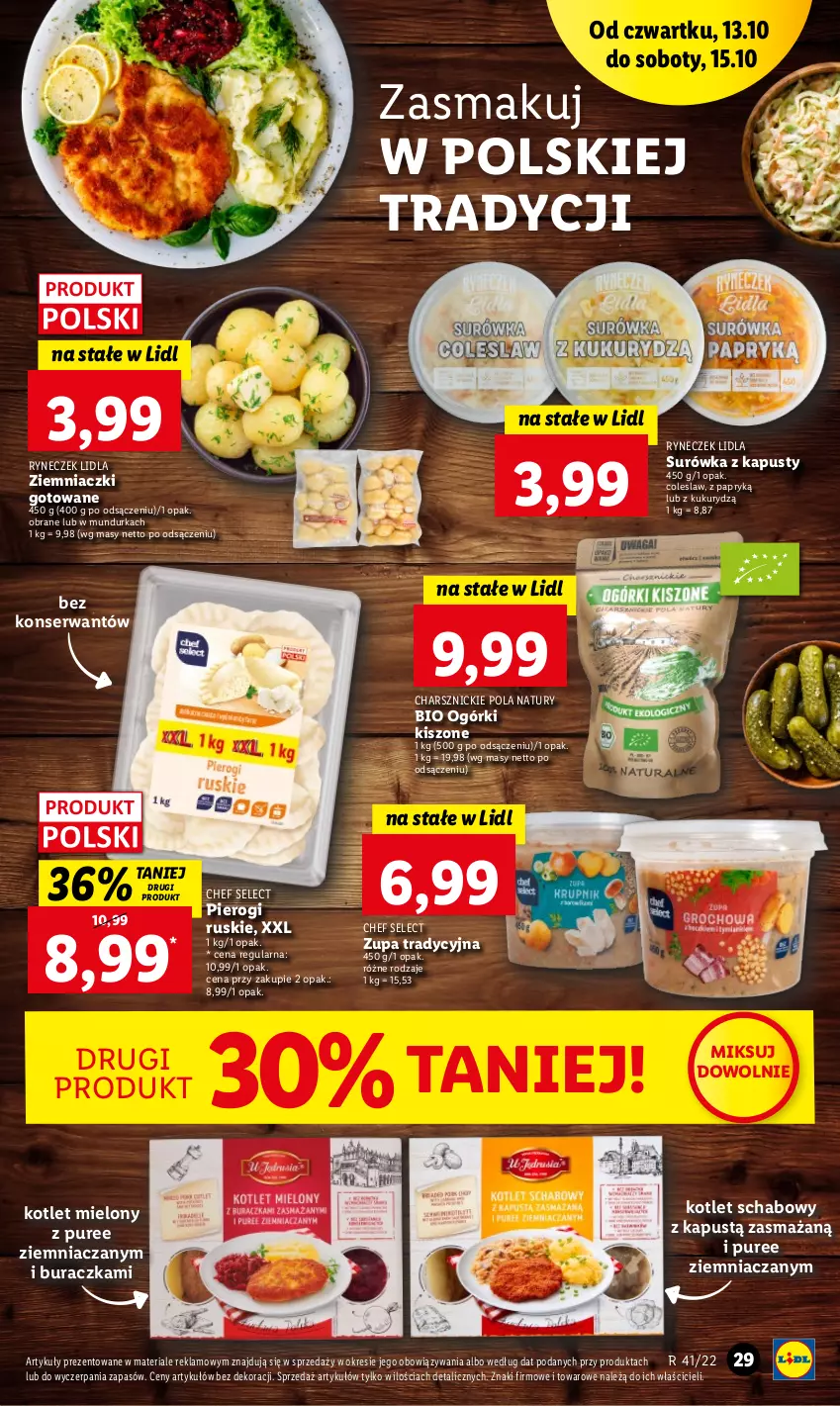 Gazetka promocyjna Lidl - GAZETKA - ważna 13.10 do 15.10.2022 - strona 29 - produkty: Kapustą, Kotlet, Pierogi, Pur, Ser, Surówka, Zupa