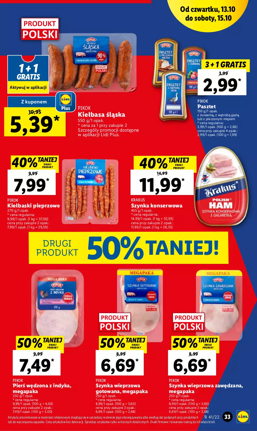 Gazetka promocyjna Lidl - GAZETKA - ważna 13.10 do 15.10.2022 - strona 33 - produkty: Gra, Kiełbasa, Kiełbasa śląska, Kiełbaski pieprzowe, Krakus, Pasztet, Piec, Pieprz, PIKOK, Ser, Szynka, Szynka konserwowa, Szynka wieprzowa